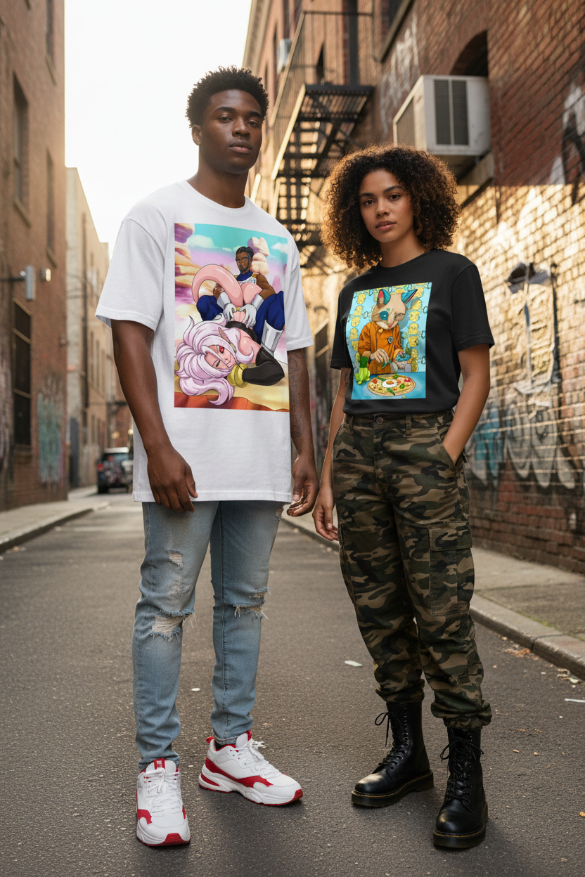 Both models wearing your designs